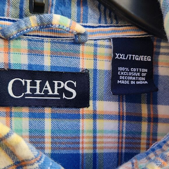 Chaps men's XXL blue plaid 100% cotton button-down collar casual shirt - Picture 3 of 7